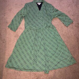 Liz Claiborne Tie Waist Career Shirt Dress Abstract Print Green Black White XL